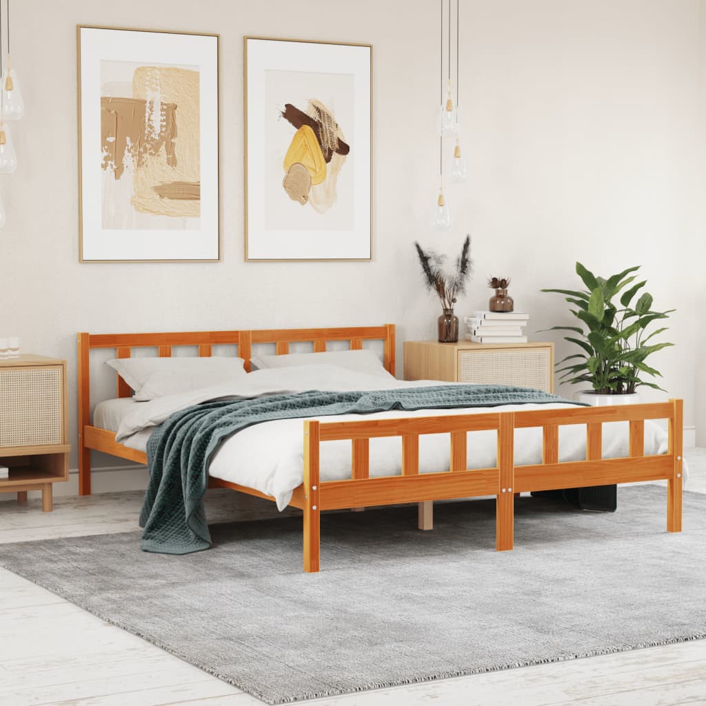 Viaszbarna tömör fenyőfa ágy matrac nélkül 150 x 200 cm
