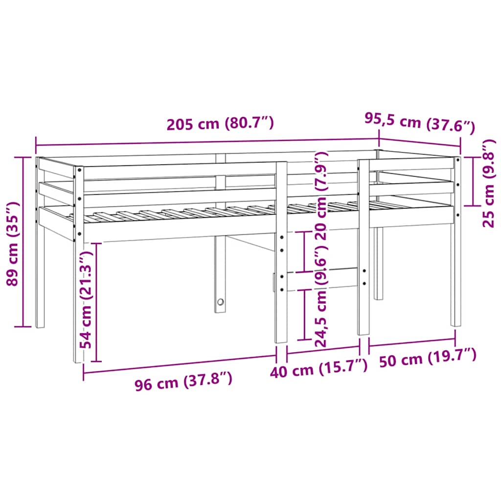 Viaszbarna tömör fenyőfa magasított ágy 90 x 200 cm 9