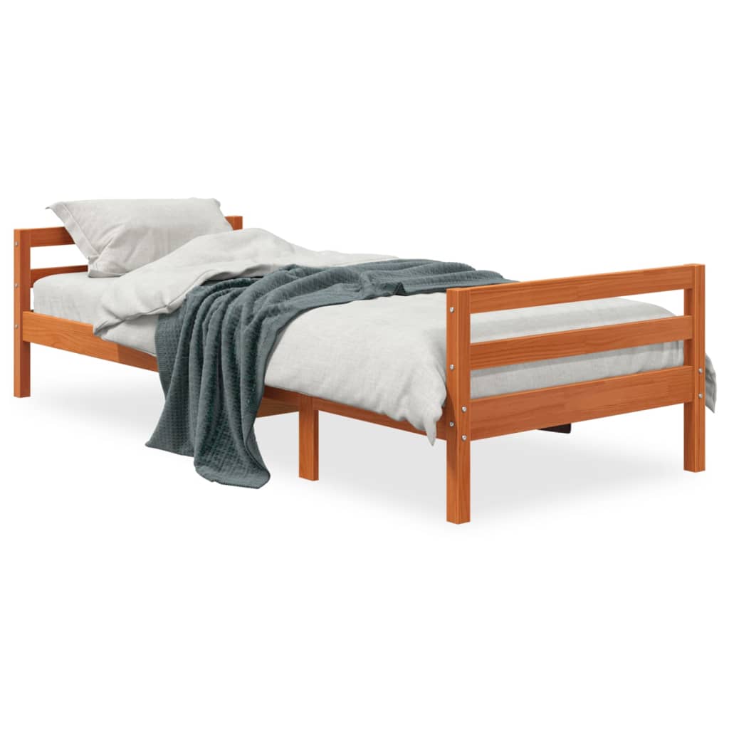 Viaszbarna tömör fenyőfa ágy matrac nélkül 75 x 190 cm 2