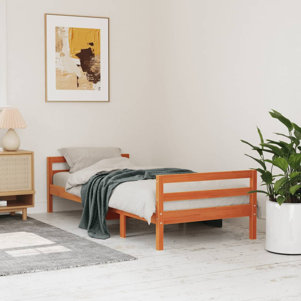 Viaszbarna tömör fenyőfa ágy matrac nélkül 75 x 190 cm