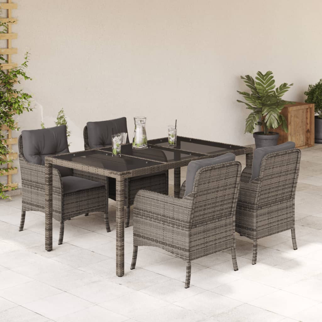 5 részes szürke polyrattan kerti étkezőgarnitúra párnával 2
