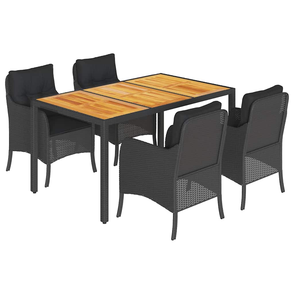 5 részes fekete polyrattan kerti étkezőgarnitúra párnákkal 2