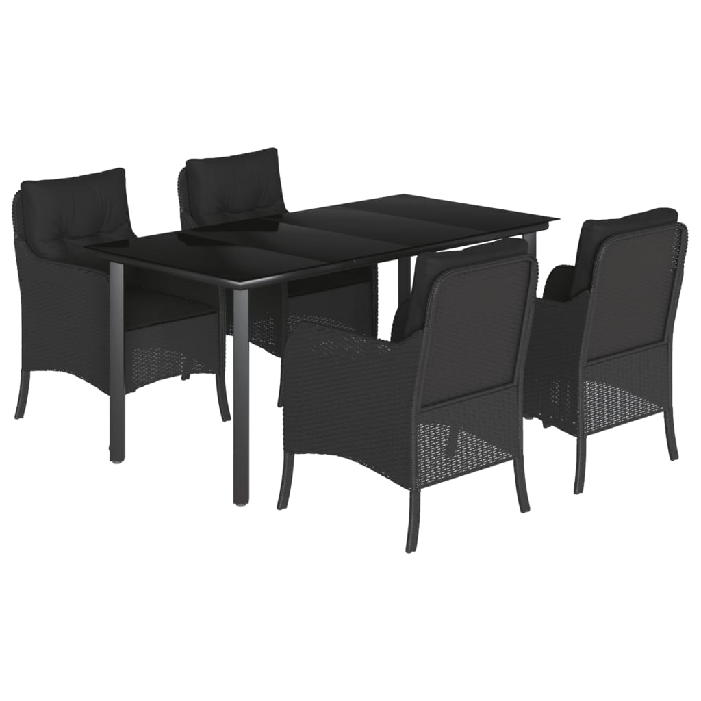 5 részes fekete polyrattan kerti étkezőgarnitúra párnákkal 2