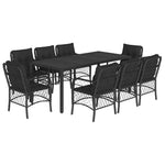 9 részes fekete polyrattan kerti étkezőgarnitúra párnákkal 2