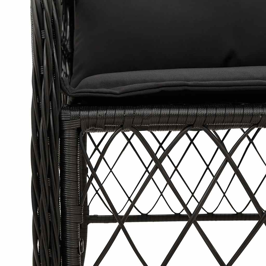 5 részes fekete polyrattan kerti étkezőgarnitúra párnákkal 5
