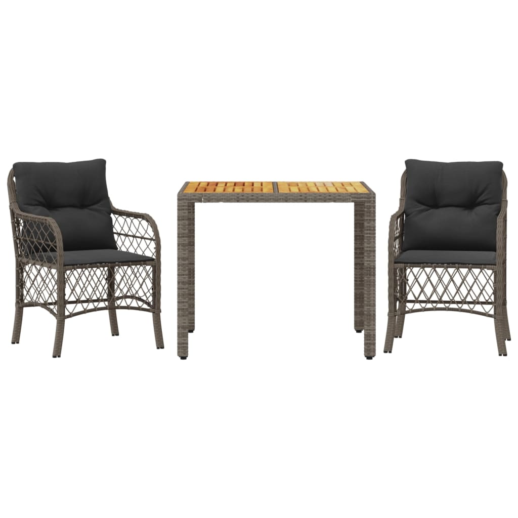 3 részes szürke polyrattan bisztrógarnitúra párnákkal 2