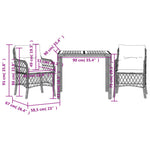 3 részes szürke polyrattan bisztrógarnitúra párnákkal 7