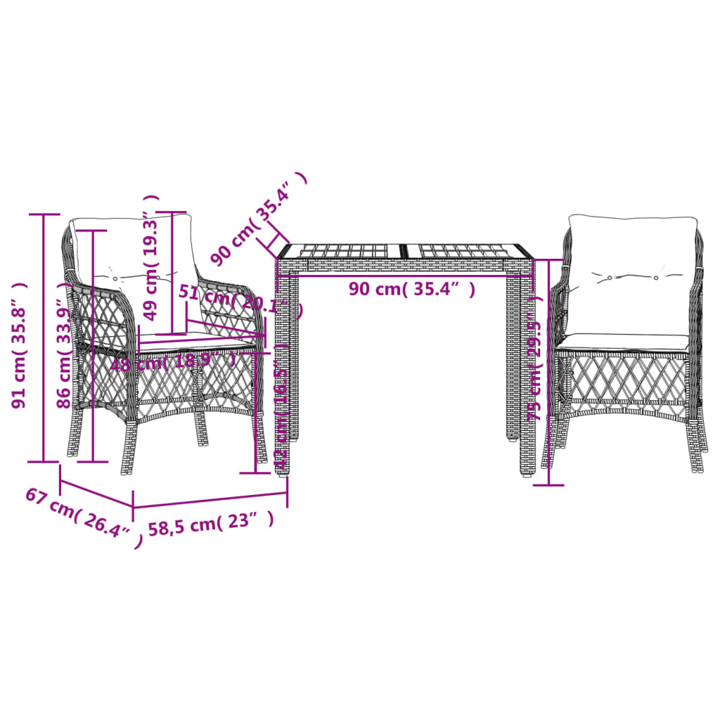 3 részes szürke polyrattan bisztrógarnitúra párnákkal 7
