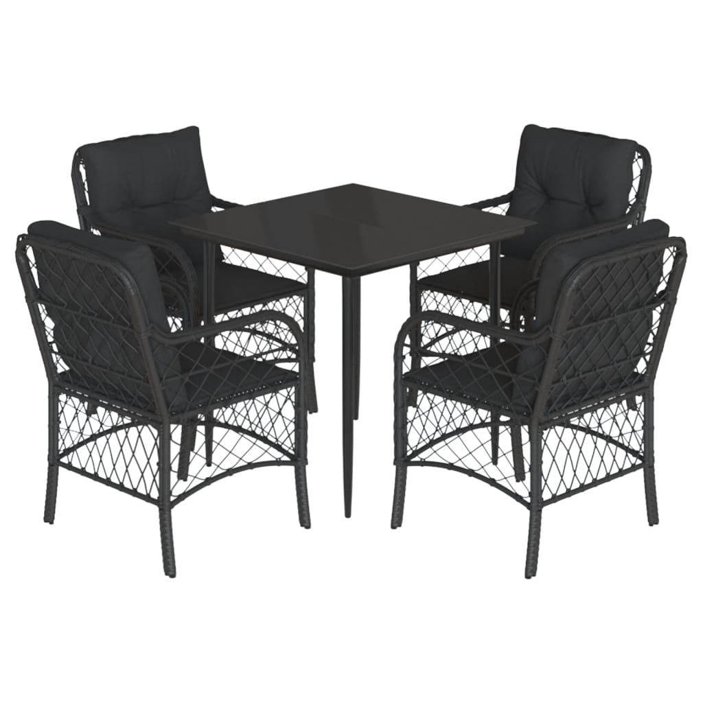 5 részes fekete polyrattan kerti étkezőgarnitúra párnákkal 2