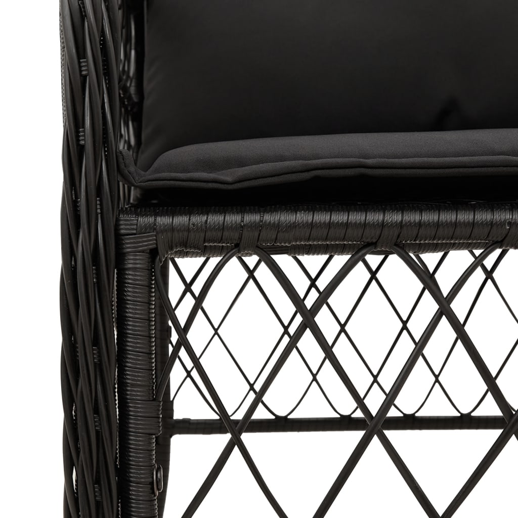 5 részes fekete polyrattan kerti étkezőgarnitúra párnákkal 5