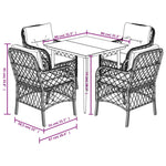 5 részes fekete polyrattan kerti étkezőgarnitúra párnákkal 7
