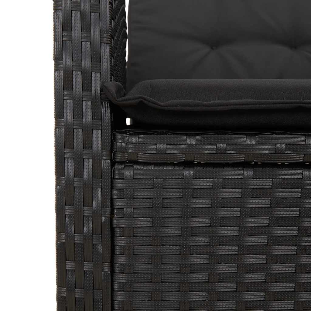 7 részes fekete polyrattan kerti étkezőgarnitúra párnával 8
