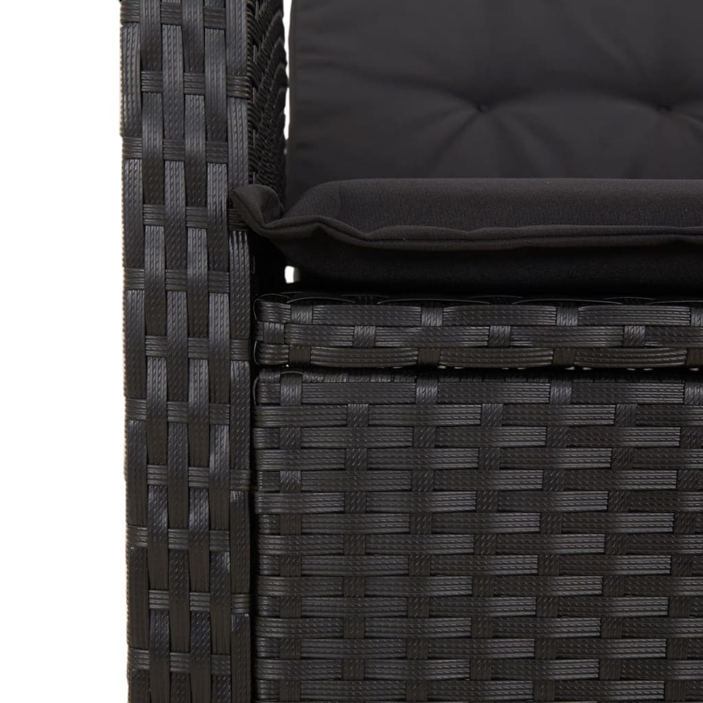9 részes fekete polyrattan kerti étkezőgarnitúra párnákkal 8