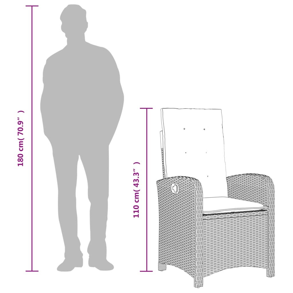 9 részes fekete polyrattan kerti étkezőgarnitúra párnákkal 10