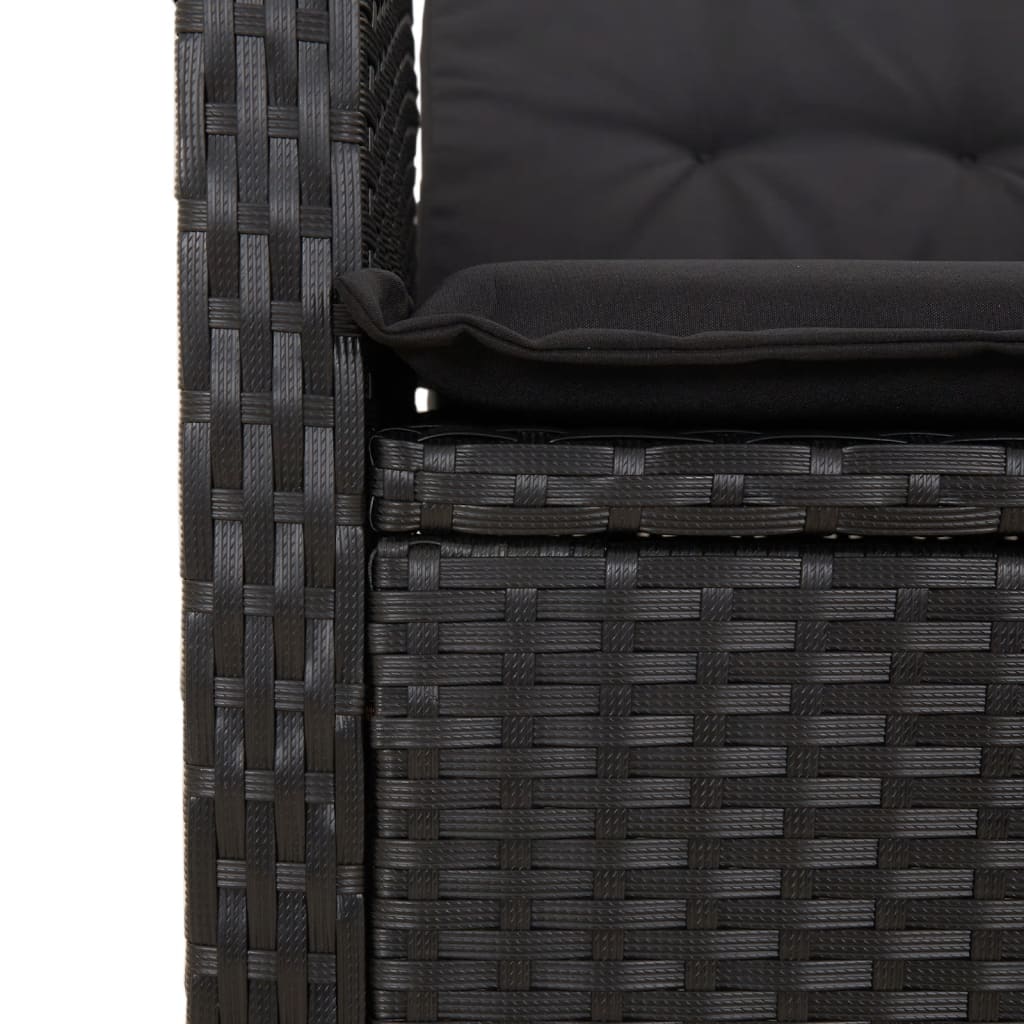 7 részes fekete polyrattan kerti étkezőgarnitúra párnával 7