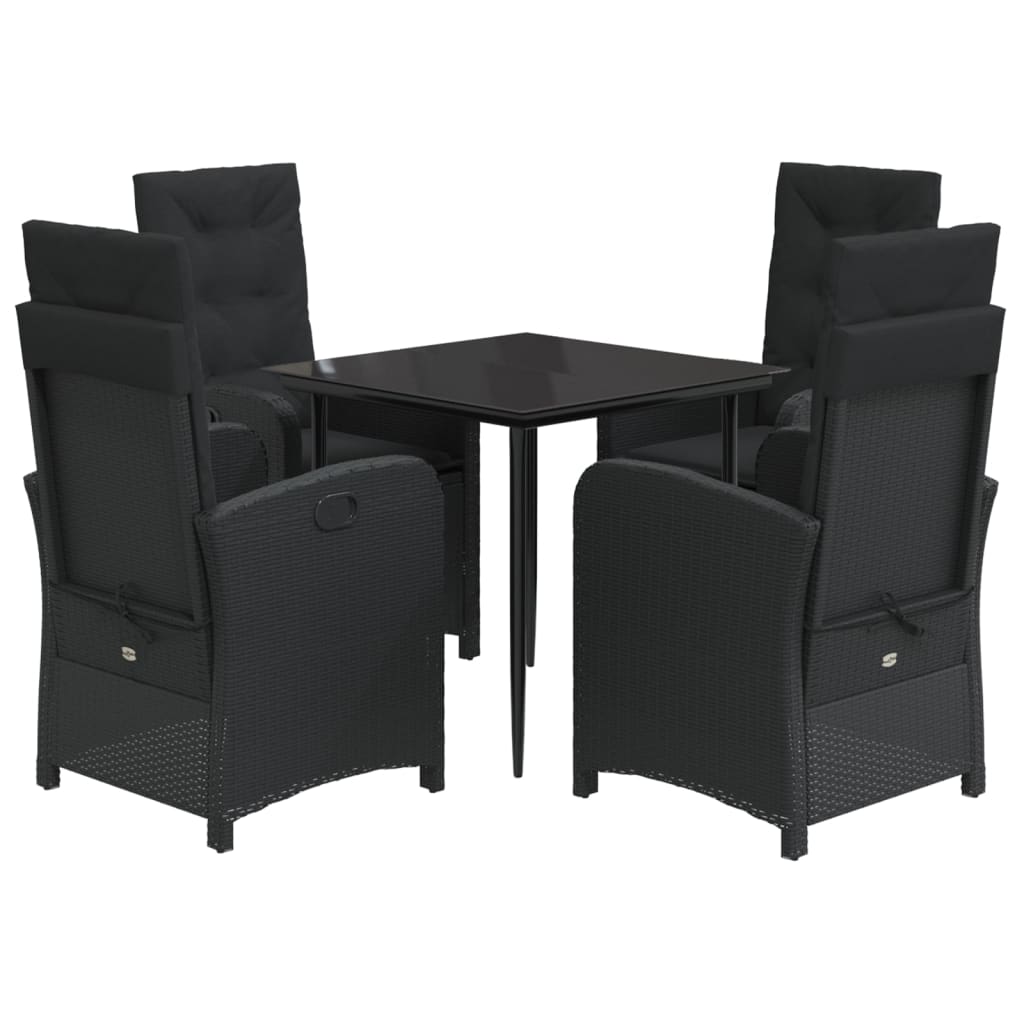 5 részes fekete polyrattan kerti étkezőgarnitúra párnákkal 2
