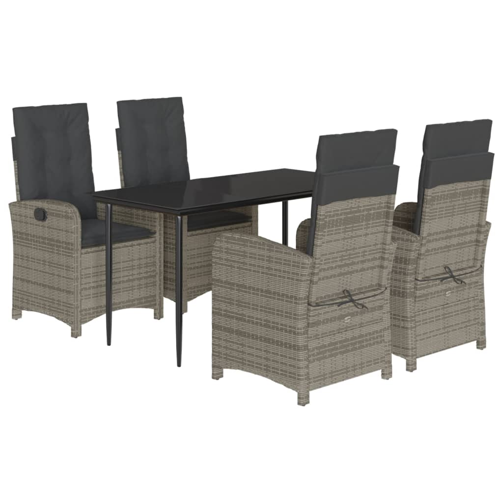 5 részes szürke polyrattan kerti étkezőgarnitúra párnával 2