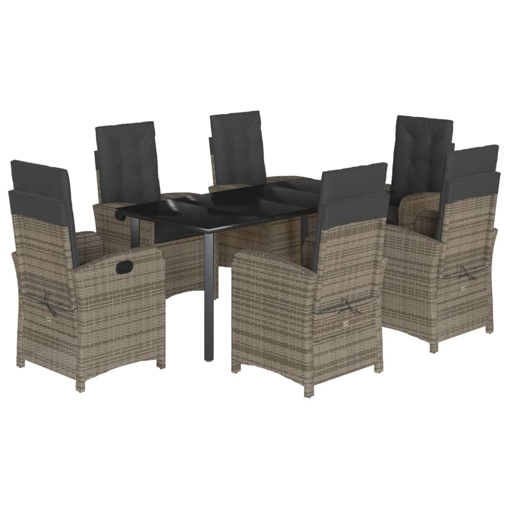 7 részes szürke polyrattan kerti étkezőgarnitúra párnával 2
