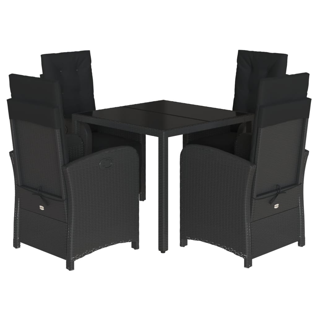 5 részes fekete polyrattan kerti étkezőgarnitúra párnákkal 2