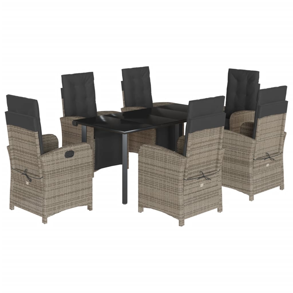 7 részes szürke polyrattan kerti étkezőgarnitúra párnával 2