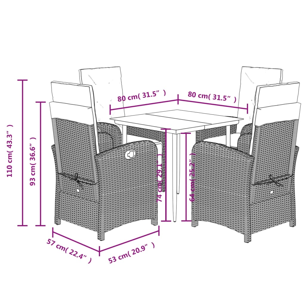 5részes világosszürke polyrattan kerti étkezőgarnitúra párnával 9