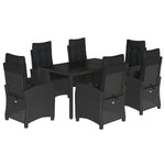 7 részes fekete polyrattan kerti étkezőgarnitúra párnával 2