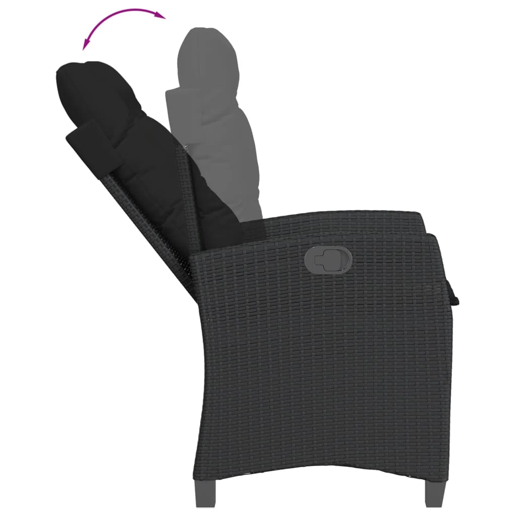 7 részes fekete polyrattan kerti étkezőgarnitúra párnával 6