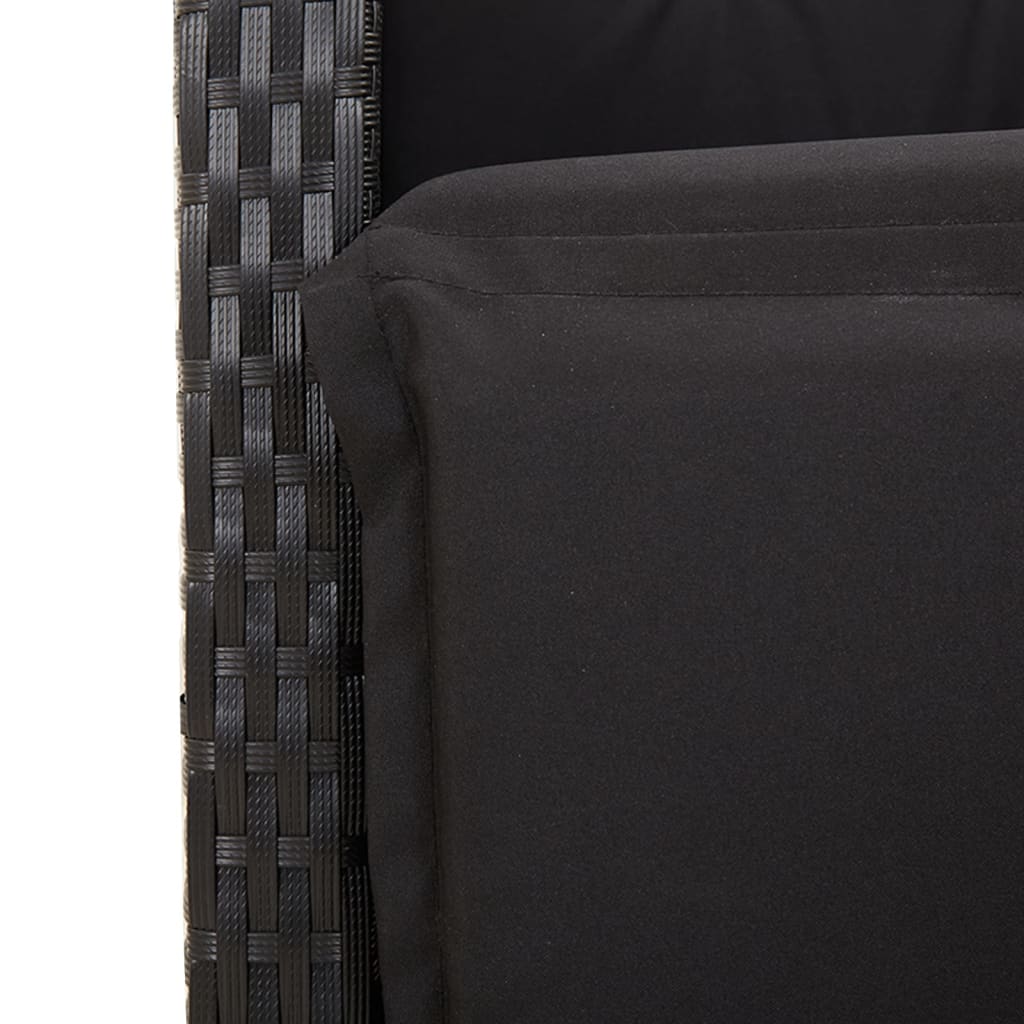 7 részes fekete polyrattan kerti étkezőgarnitúra párnával 9