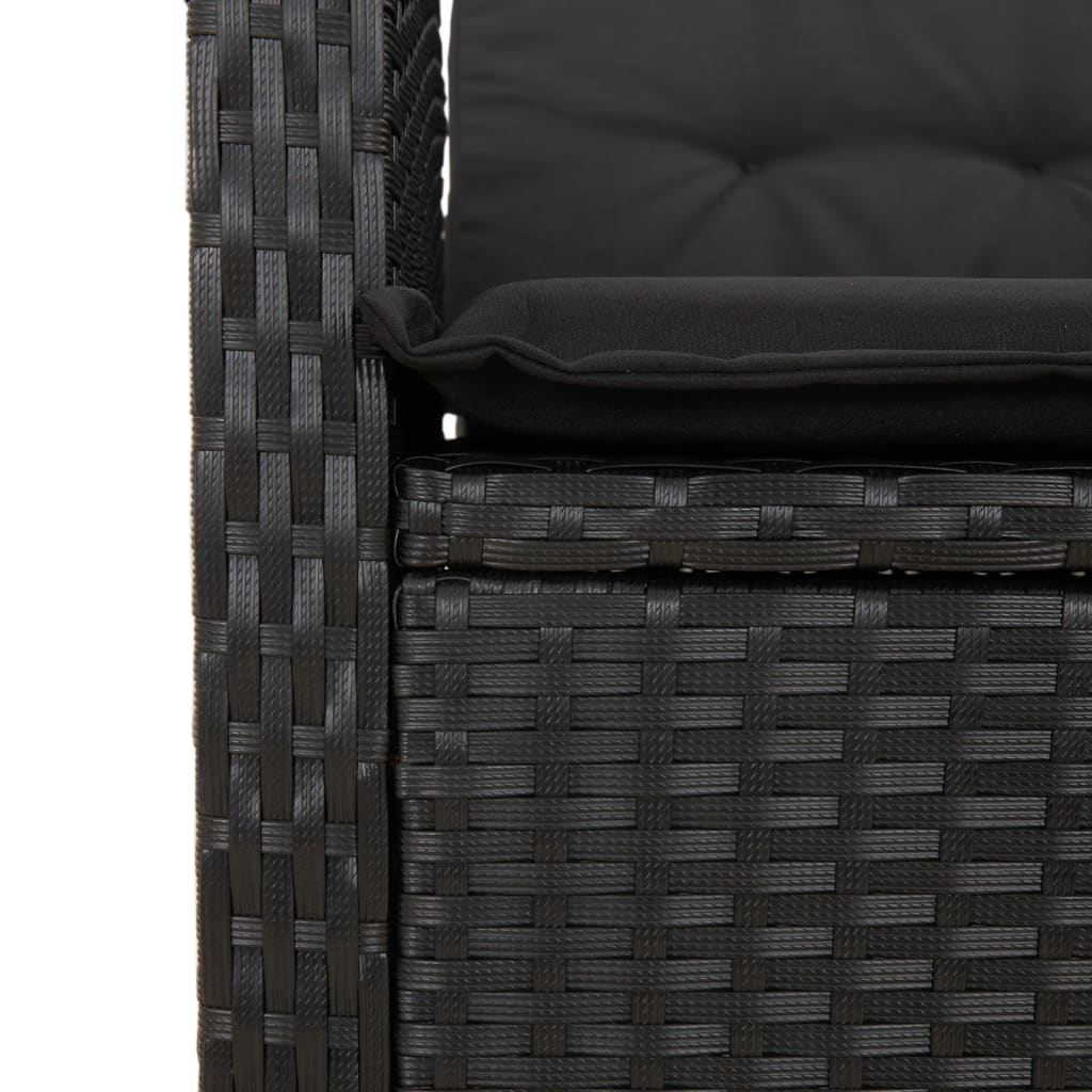 9 részes fekete polyrattan kerti étkezőgarnitúra párnákkal 6