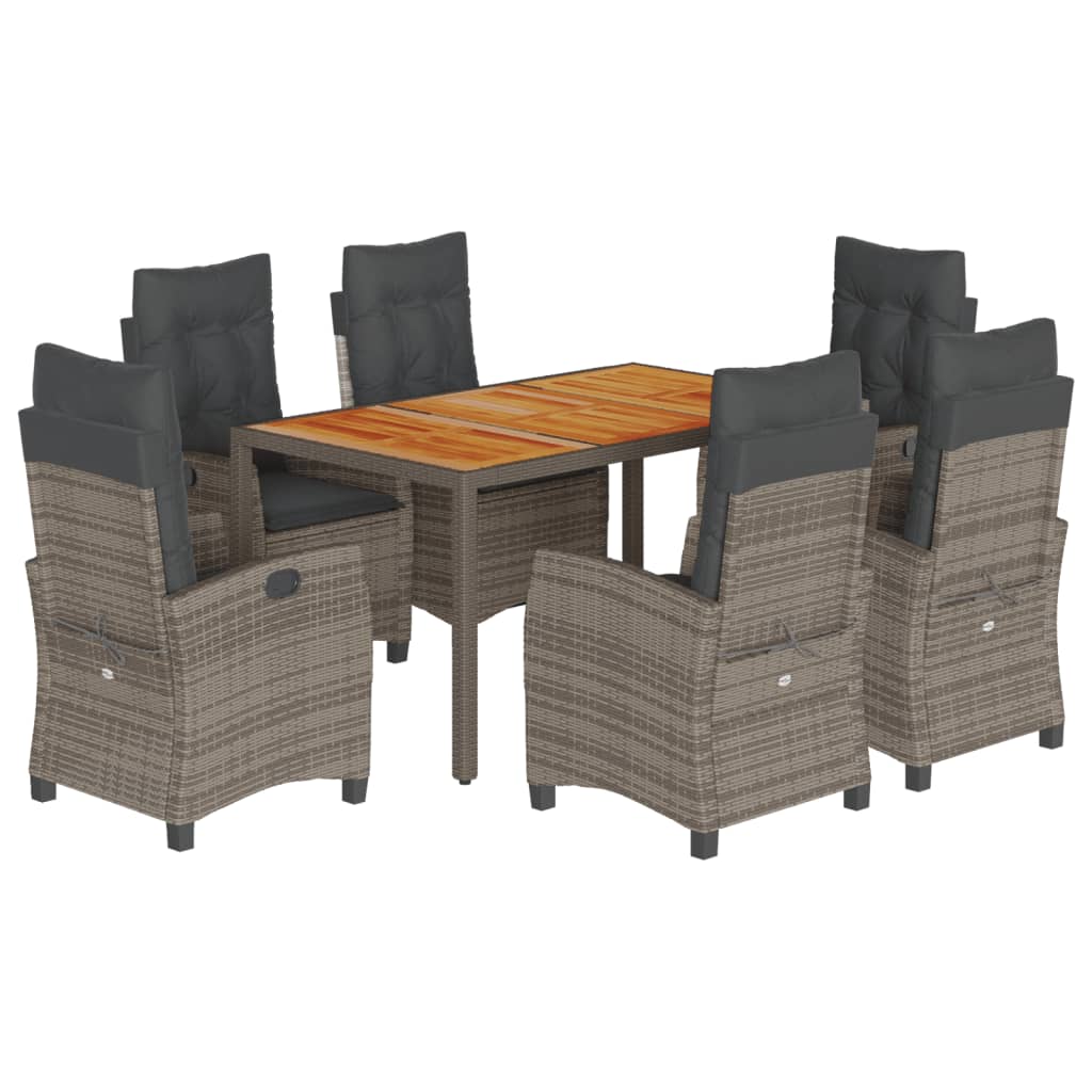 7 részes szürke polyrattan kerti étkezőgarnitúra párnával 2