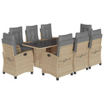9 részes vegyes bézs polyrattan kerti étkezőgarnitúra párnákkal 2