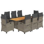 9 részes szürke polyrattan kerti étkezőgarnitúra párnával 2