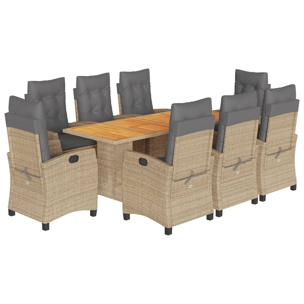 9 részes vegyes bézs polyrattan kerti étkezőgarnitúra párnákkal 2