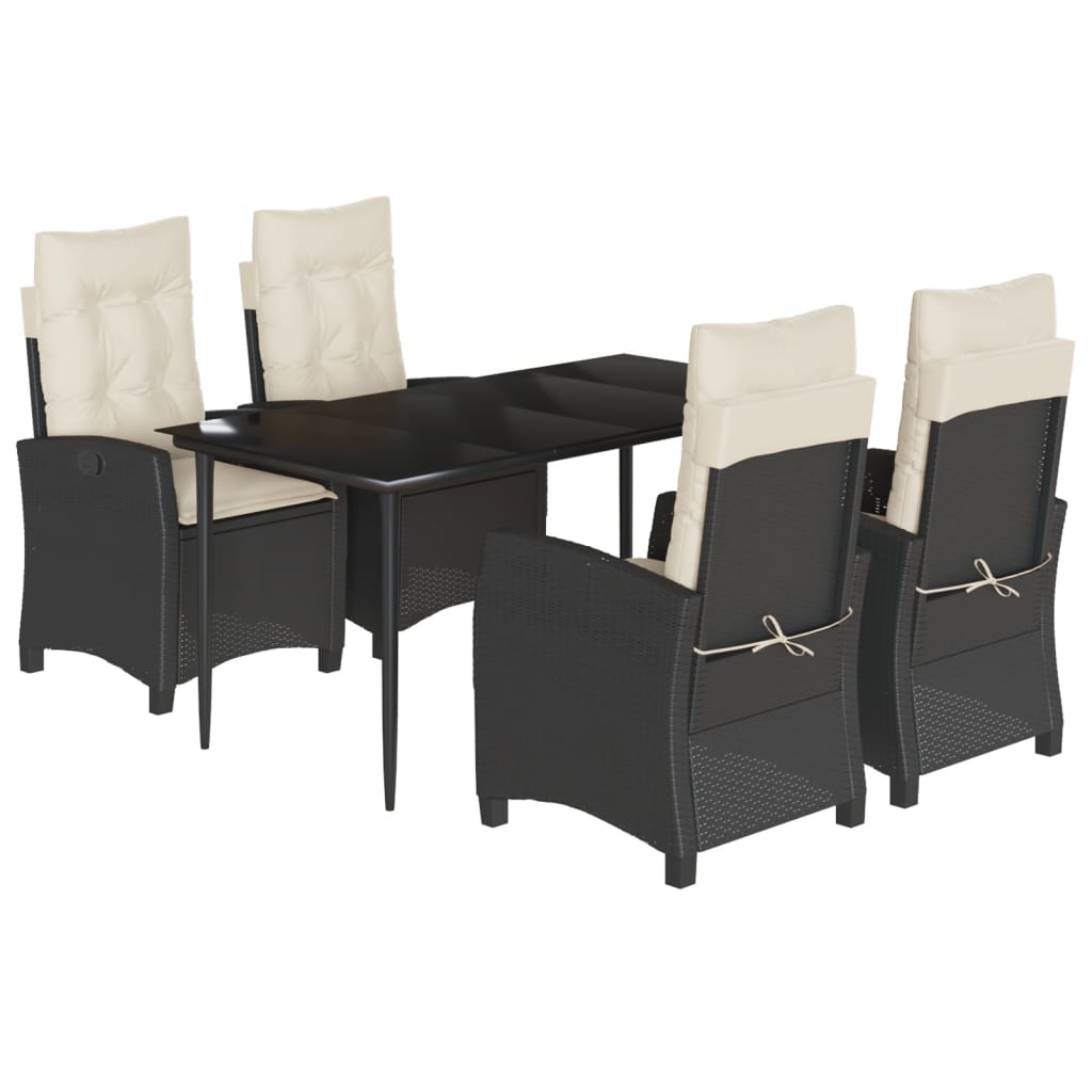 5 részes fekete polyrattan kerti étkezőgarnitúra párnákkal 2
