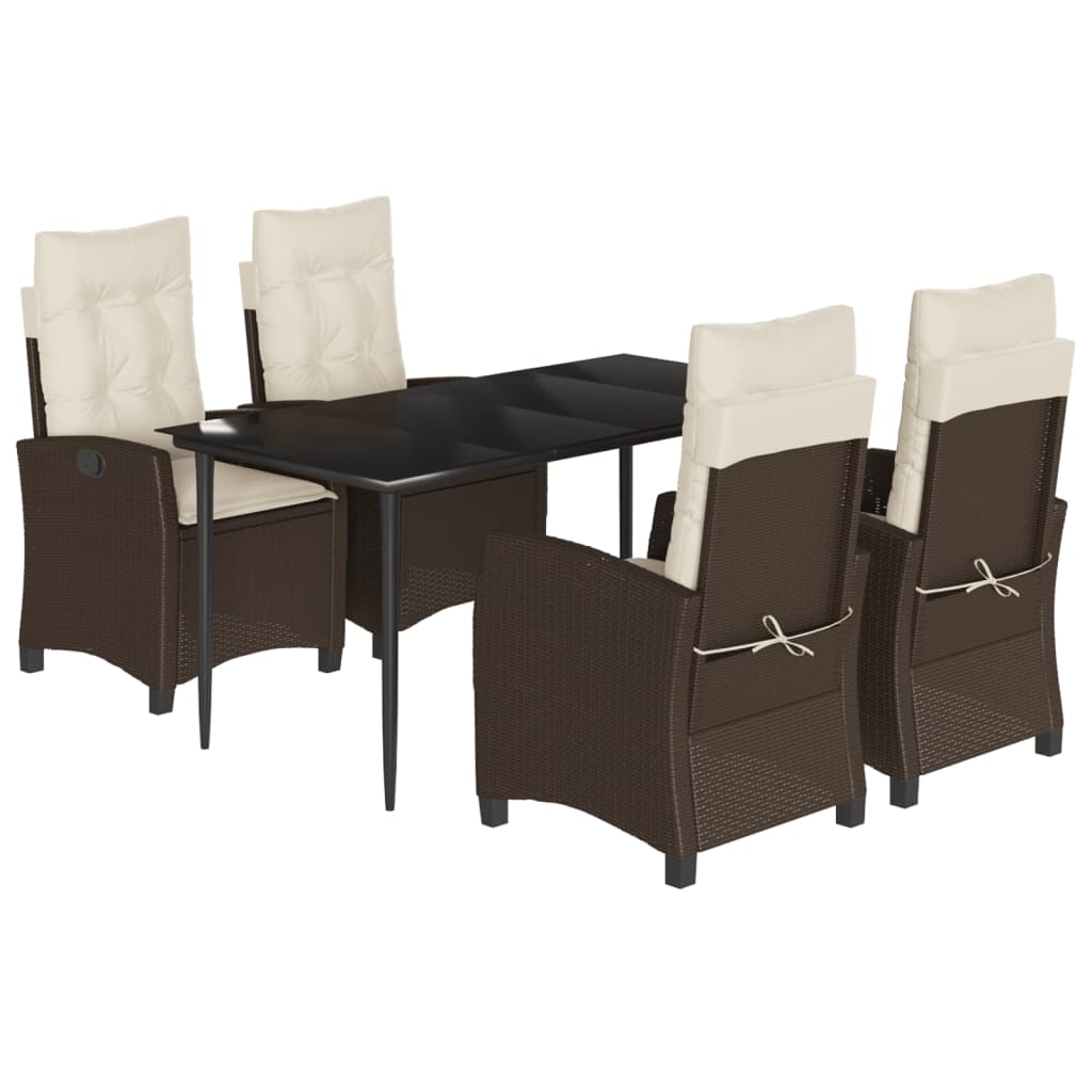 5 részes barna polyrattan kerti étkezőgarnitúra párnákkal 2