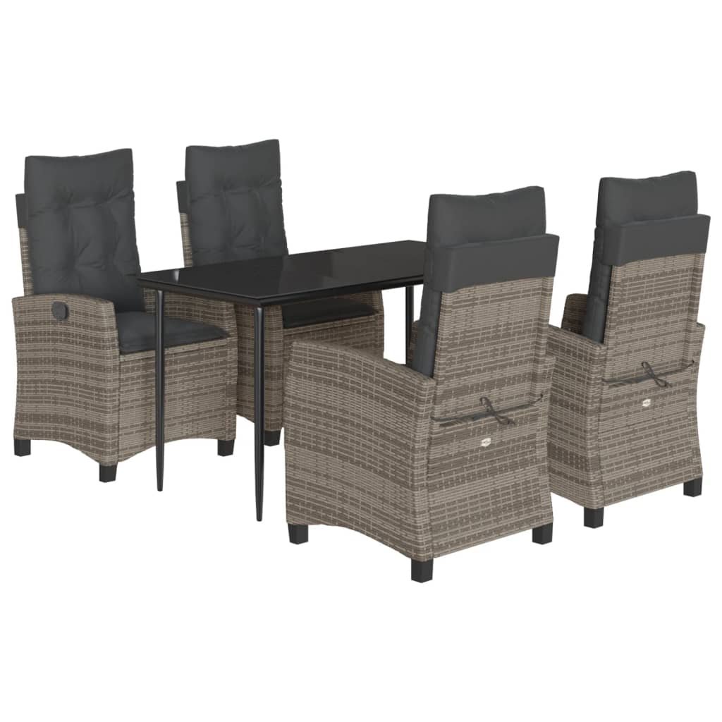 5 részes szürke polyrattan kerti étkezőgarnitúra párnával 2
