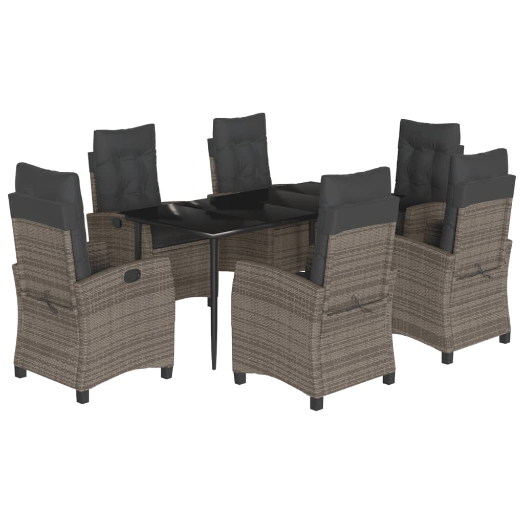 7 részes szürke polyrattan kerti étkezőgarnitúra párnával 2