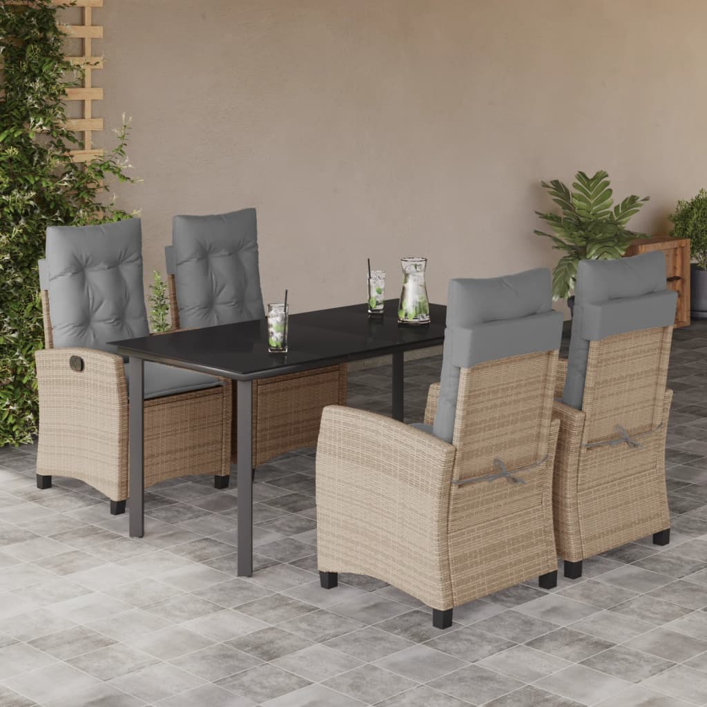 5 részes vegyes bézs polyrattan kerti étkezőgarnitúra párnákkal