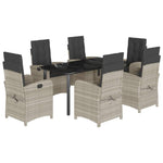 7 részes világosszürke polyrattan kerti étkezőszett párnával 2