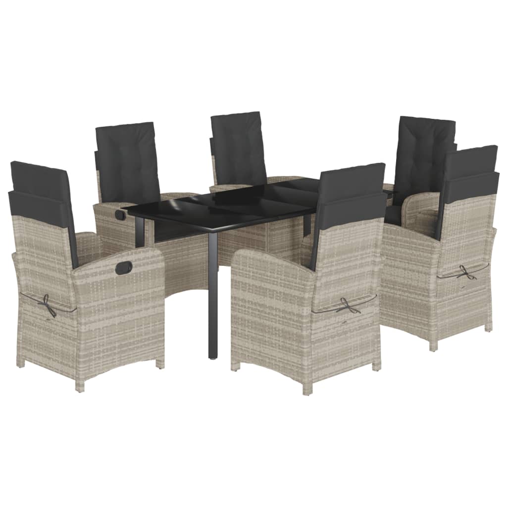 7 részes világosszürke polyrattan kerti étkezőszett párnával 2