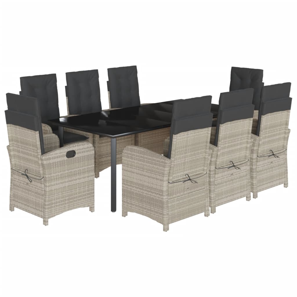 9részes világosszürke polyrattan kerti étkezőgarnitúra párnával 2