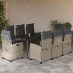 9részes világosszürke polyrattan kerti étkezőgarnitúra párnával