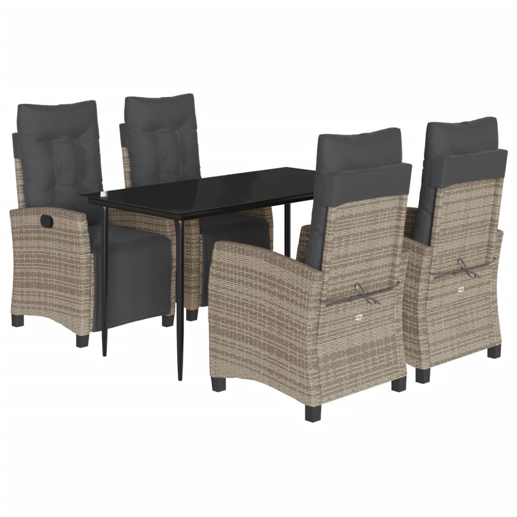 5 részes szürke polyrattan kerti étkezőgarnitúra párnával 2