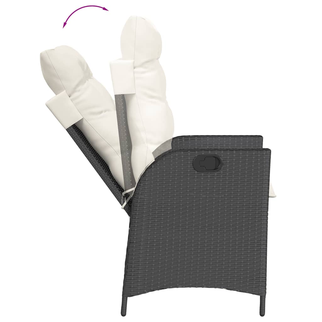 3 részes fekete polyrattan kerti étkezőgarnitúra párnákkal 4