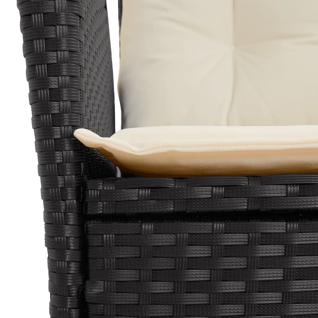 3 részes fekete polyrattan kerti étkezőgarnitúra párnákkal 6