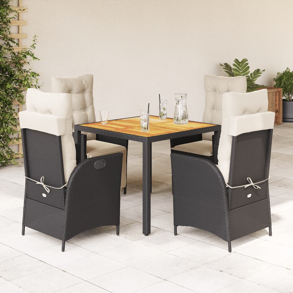 5 részes fekete polyrattan kerti étkezőgarnitúra párnákkal