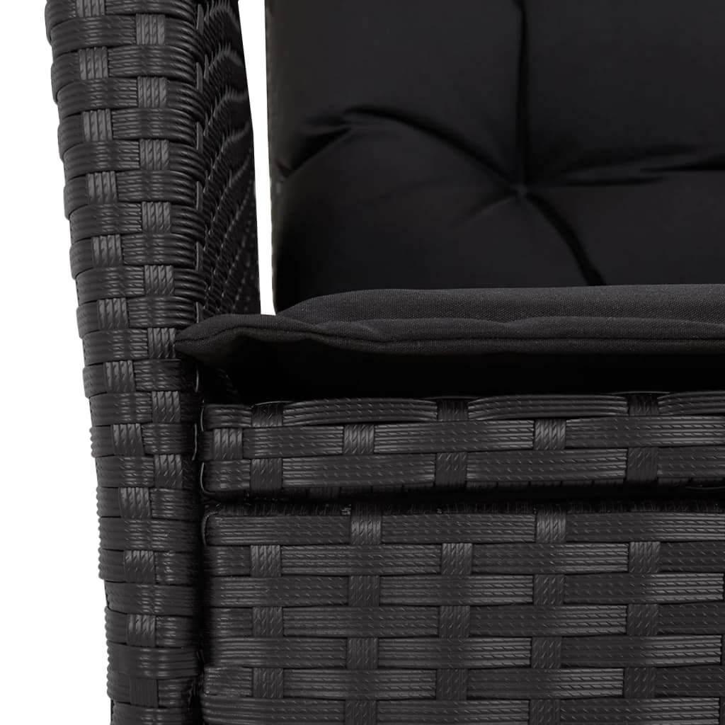 7 részes fekete polyrattan kerti étkezőgarnitúra párnával 6
