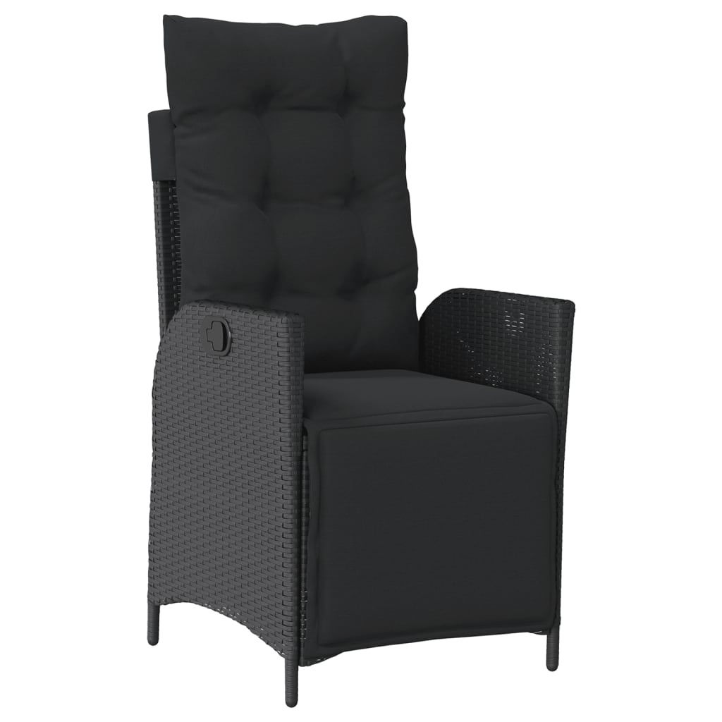 9 részes fekete polyrattan kerti étkezőgarnitúra párnákkal 6
