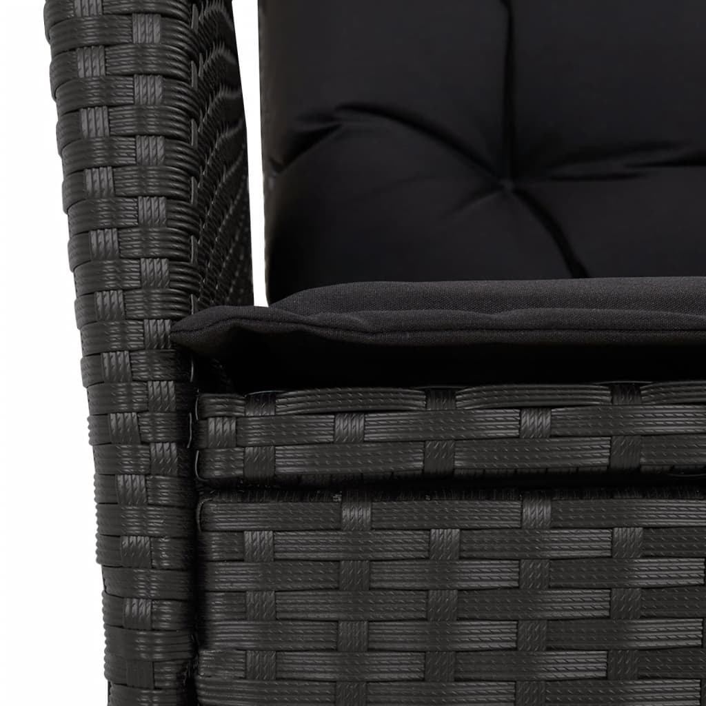 9 részes fekete polyrattan kerti étkezőgarnitúra párnákkal 6