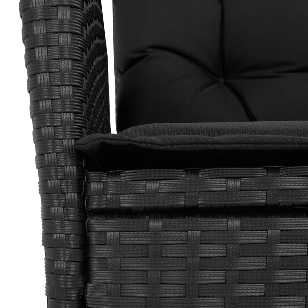 9 részes fekete polyrattan kerti étkezőgarnitúra párnákkal 6